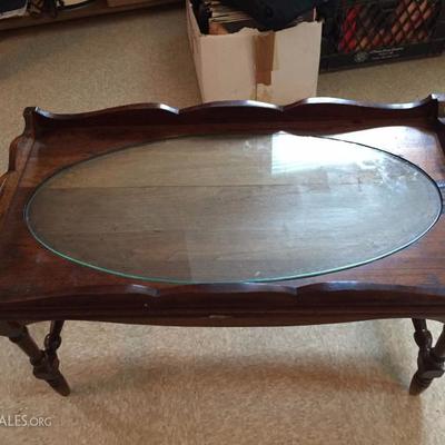 Vintage Coffee Table with Oval Glass Insert