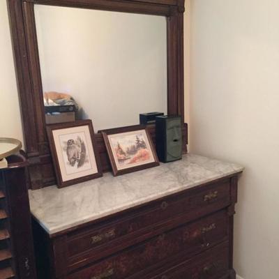 Vintage Marble Top Dresser with Mirror