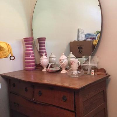 Vintage Dresser with Circular Mirror
