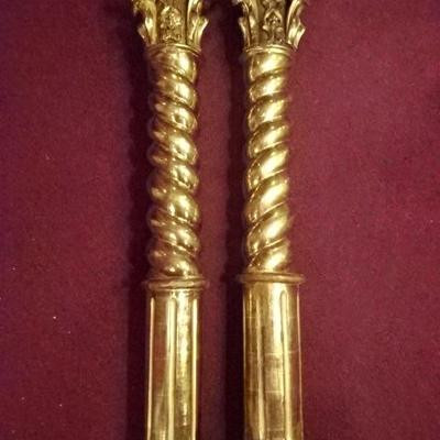 PAIR 19TH C. RUSSIAN GOLD GILT WOOD COLUMNS CIRCA 1850's, SPIRAL BASES, HAND CARVED ARCHITECTUAL PIECE WITH ORIGINAL GILDING, UNFINISHED...