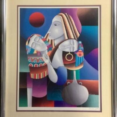 ALFREDO LINARES SIGNED LITHOGRAPH, ABSTRACT FIGURAL SCENE, PENCIL SIGNED LOWER RIGHT