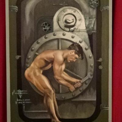 ALBERT CARUS SIGNED OIL PAINTING ON CANVAS, MALE NUDE