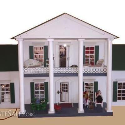 LARGE GONE WITH THE WIND ANTEBELLUM STYLE DOLLHOUSE, FULLY FURNISHED, WITH ELECTRIC LIGHTING, MADE IN THE 1940's, ALL WOOD CONSTRUCTION,...
