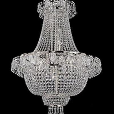 LARGE FRENCH EMPIRE STYLE CRYSTAL CHANDELIER, FREE SHIPPING (USA ONLY) ON THIS ITEM, 9 LIGHTS, 2 TIERS, SILVER FINISH FRAME, CRYSTAL...