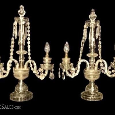 PAIR VINTAGE CRYSTAL AND BRASS TABLE LAMPS
