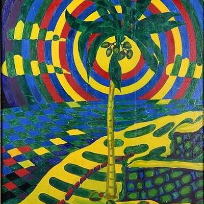 CONSTANTIN PAUL LENT (AMERICAN, 1909-) OIL PAINTING ON BOARD, TITLED THE LONELY PALM TREE ON MIAMI BEACH, CIRCA 1965