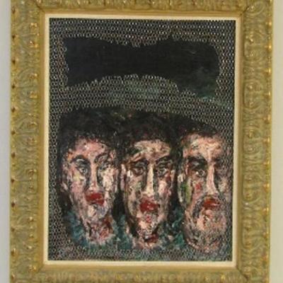 ABSTRACT OIL PAINTING ON CANVAS, 3 FACES