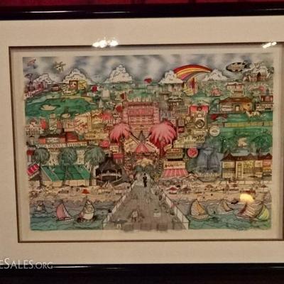 LARGE CHARLES FAZZINO SIGNED 3-D LITHOGRAPH, SOUTH FLORIDA PANORAMA TITLED THE BEST OF BOCA