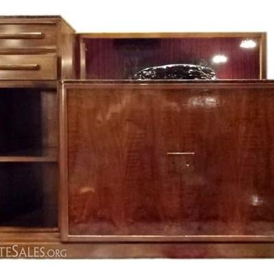 MID CENTURY ART MODERNE STYLE BUFFET WITH MIRRORED TOP
