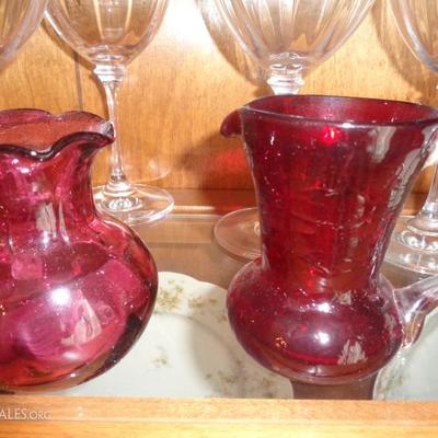 hand blown bud vase and pitcher