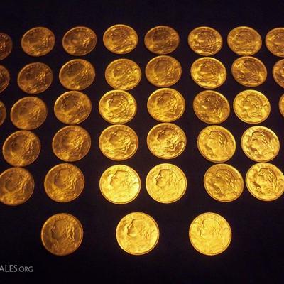 43 - 1935 Swiss Helevtia 20 franc Gold coins