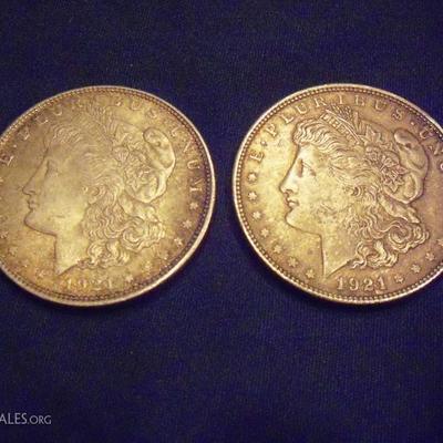 2 - 1921 Silver Dollar Liberty Head coins