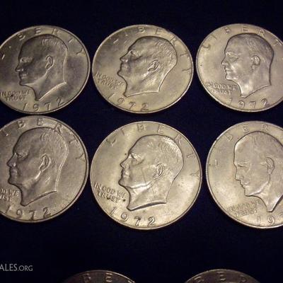 6 - 1972 Eisenhower Dollar coins
