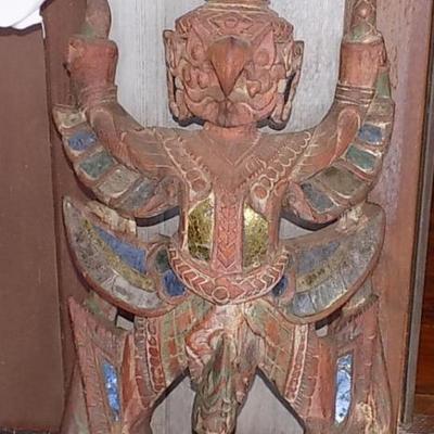 MHE028 Vintage Thailand Wooden Garuda Statue
