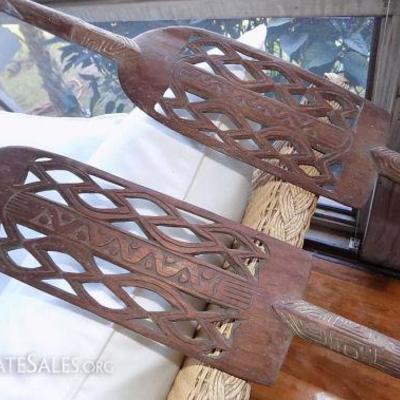 MHE027 Two Pacific Island Wood Spears with Grip
