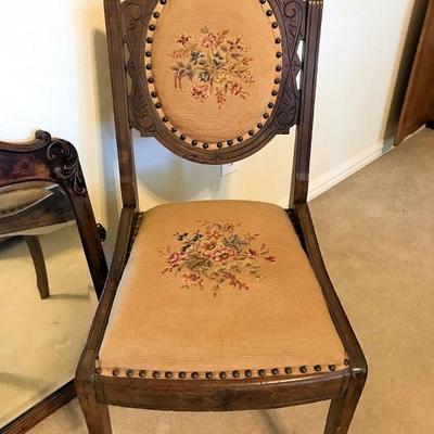 Antique side chair with needlepoint