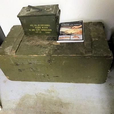 Old army trunk and ammunition box
