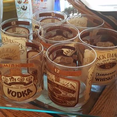 Bar glasses: Jack Daniels, Smirnoff Vodka