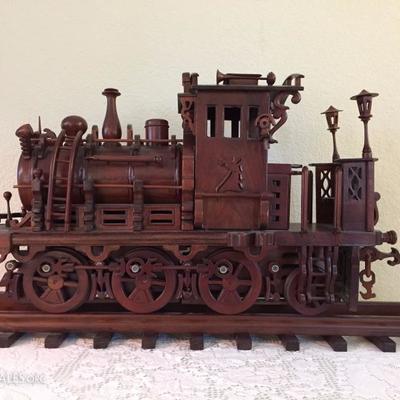 Hand Carved Large Scale Train on Tracks