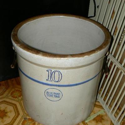 10 gallon Blue Band stoneware crock