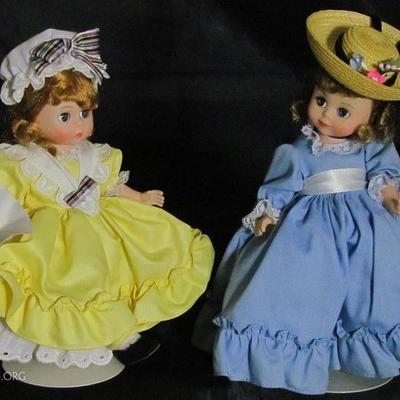 Madame Alexander Miniature Showcase #421 "Curly Locks" and #420 "Betty Blue" 8" Dolls w/Stands