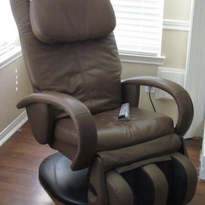 Human Touch HT125 Electronic Taupe Leather Reclining Massage Chair with Reversible Foot Rest