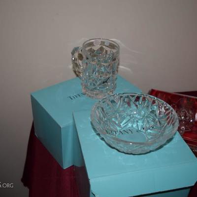 bowl and cup by Tiffany and Co. with boxes 
