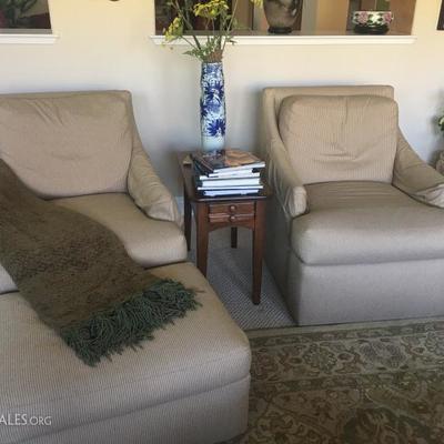 Living room (down feather) chairs and ottoman