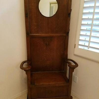 Antique hall tree with storage bench