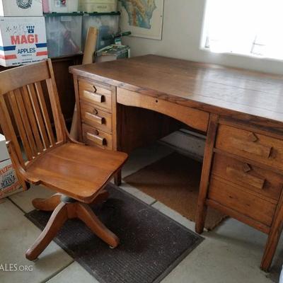 Angique oak desk and bankers chair