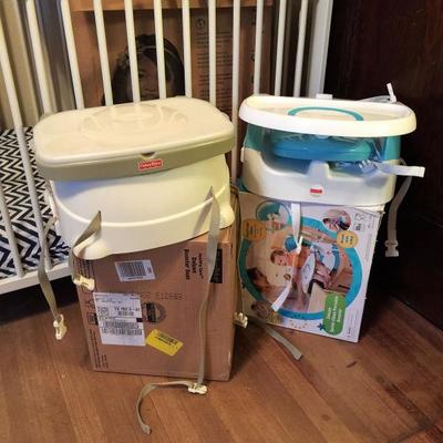 Evenflo carseat, Graco Pack and Play, small, portable high chairs