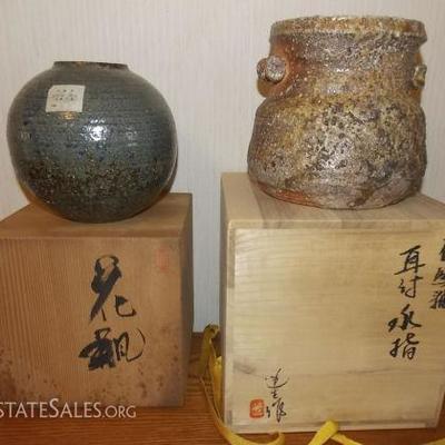 KCT047 Japanese Ceramic Vase & Tsukemono Jar
