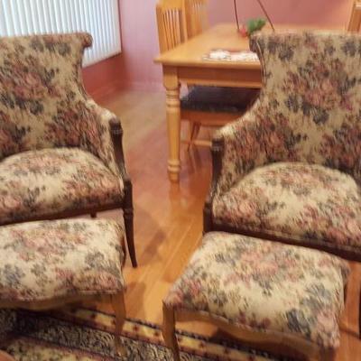 Wing back chairs with ottoman