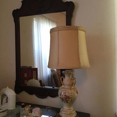 Vintage Lamp and Framed Mirror