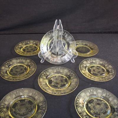 Depression Glass Dessert Set: 1930's round amber serving plate by Federal Glass Company in the Madrid pattern (11.5") and 8...