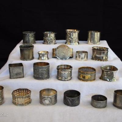 20-piece Victorian Napkin Ring Collection: (1840-1900) silver plated/electroplate and various metals 4 smaller and 16 average size. These...