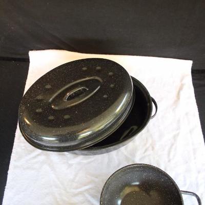 Black Speckle ware Pots and Pans: Covered Roaster 16