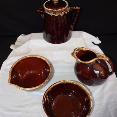 4 Piece Brown Dripware Made in USA: 8.25: serving bowl, 7
