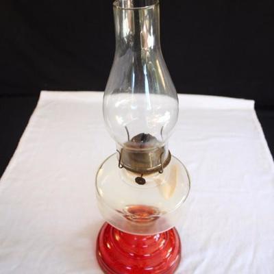 Eagle Oil Kerosene Hurricane Lamp: made in USA during the 1920-40's. Base is an orange-red, oil receptacle is clear as is the chimney....