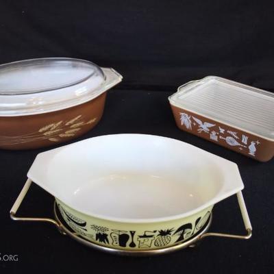 Pyrex Casserole Dishes: 1) Covered Rectangle with ribbed lid marked 
