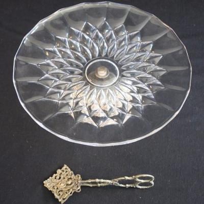 Val St. Lambert Cake Stand and Tongs.  The pattern is 