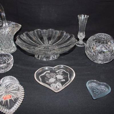 Cut and Pressed Glass Entertainment Set:  Pressed glass basket at 10