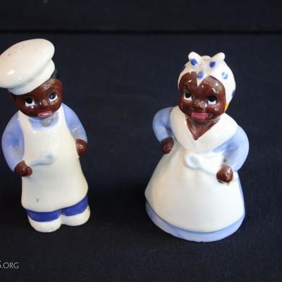 Vintage Salt and Pepper Shakers:  Large porcelain chef and cook, measures 5.5