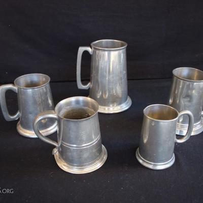 5 Genuine Pewter Mugs Made in England: B3+B428 7