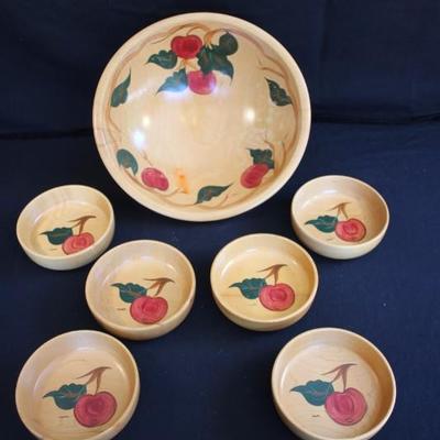 Vintage Wooden Salad Bowl Set: by Rio Grande Woodenware with a 13