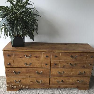 NLP002 Ashley Furniture Wood Dresser & Artificial Potted Plant

