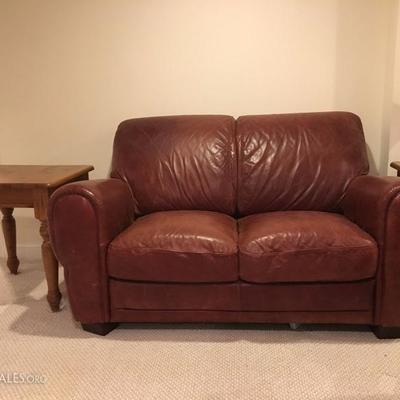 Leather Love Seat, Pottery Barn End Tables