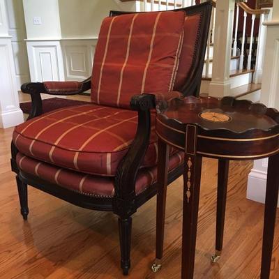 Baker Furniture Crown and Tulip Collection Armchair and Inlaid End Table 