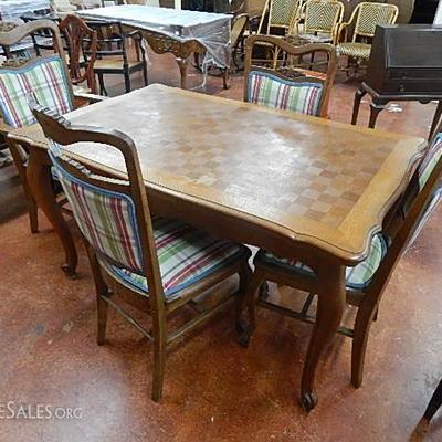 Oak French Ftd. Parquetry Table & 4