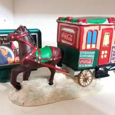 Lot of five (5) - two (2) Coca Cola Billboards, horse and sundries carriage, taxi, soda and candy ca